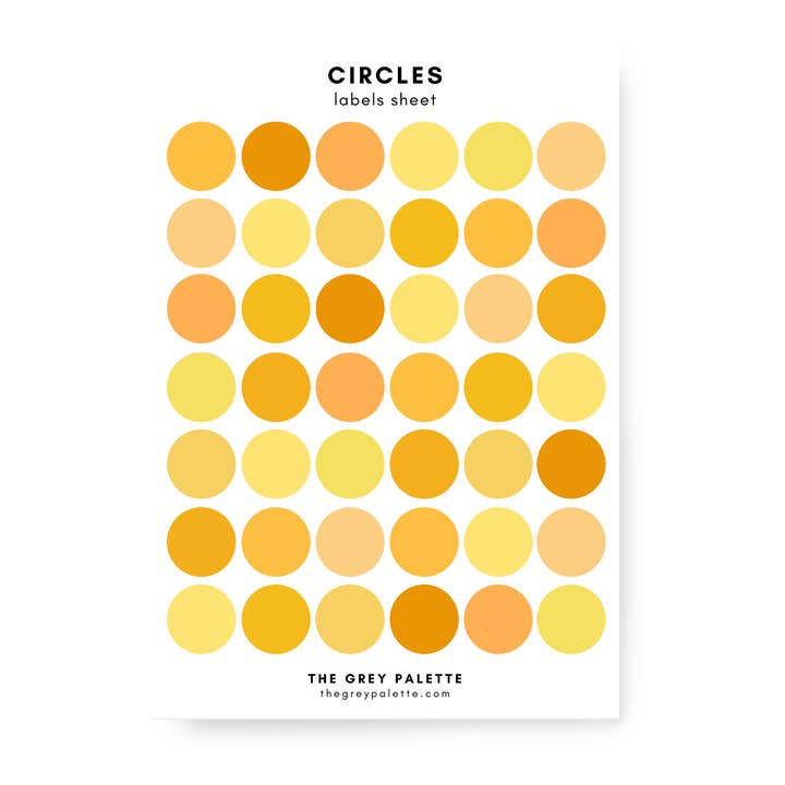 Gelbe Kreise Aufkleberbogen für den Großhandel von The Grey Palette