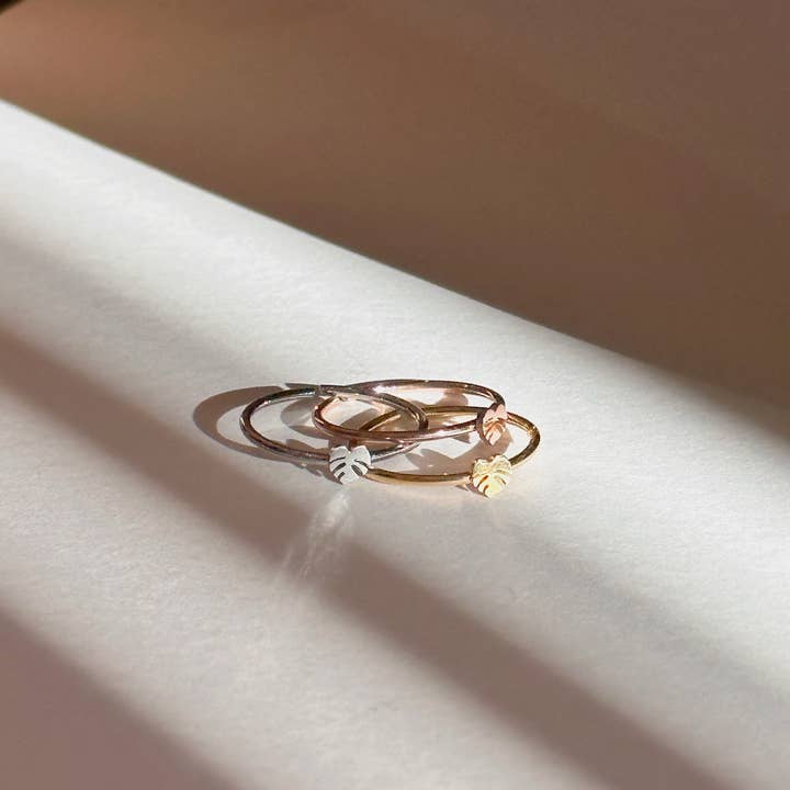 Dainty Little Tiny Things - Wholesale Band/Stacked Ring - Tiny Monstera Deliciosa Plant Ring | Hypoallergenic4