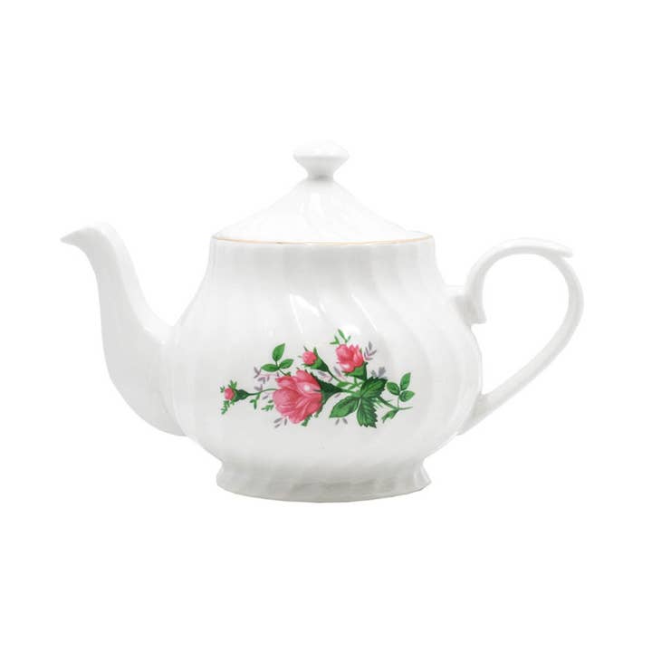 Lynns – Großhandel Teekannen – Elegante 37oz Porzellan-Teekanne mit Vintage-Wirbelmuster