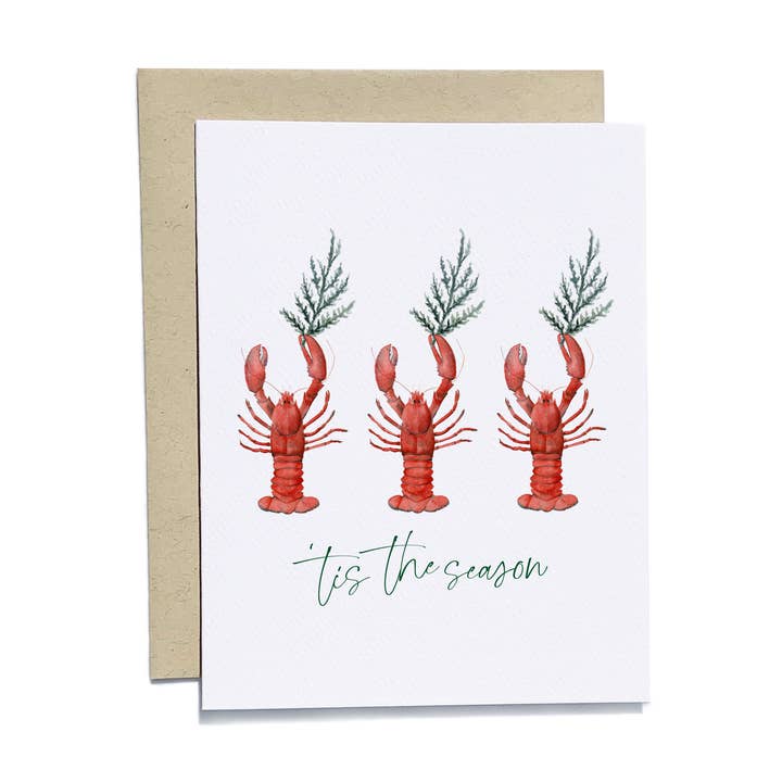 Lobster 'Tis The Season Card for wholesale by Kylie Paper Co.