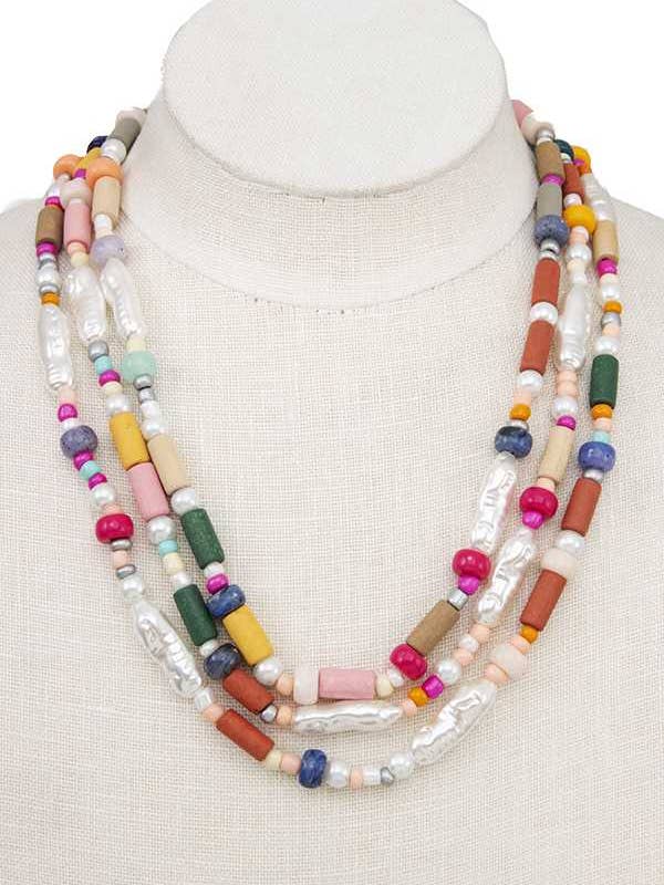 CONJUNTO DE COLAR DE MODA DE CONTAS DE MISTURA EM CAMADAS 56 por atacado de anbfashion