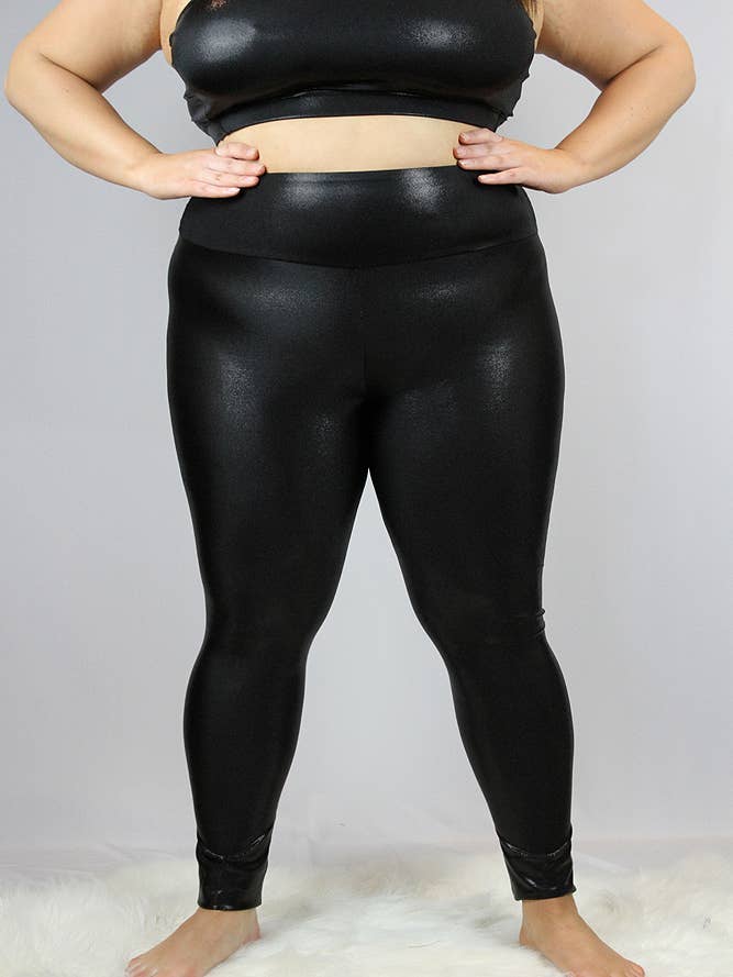 Black Leather Faux Plus Size Leggings - 4X at  Women's