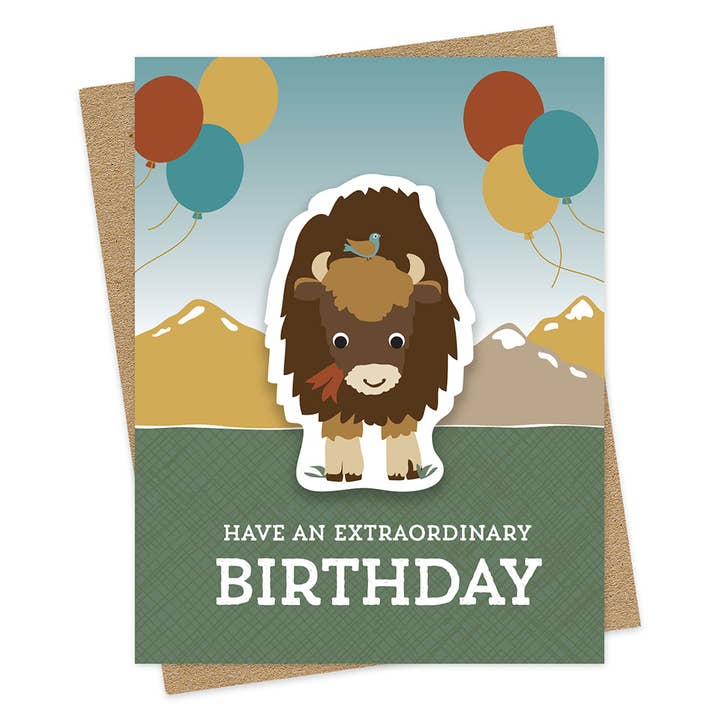 Bison Sticker Birthday Card - Western, Out West for wholesale by Night Owl Paper Goods