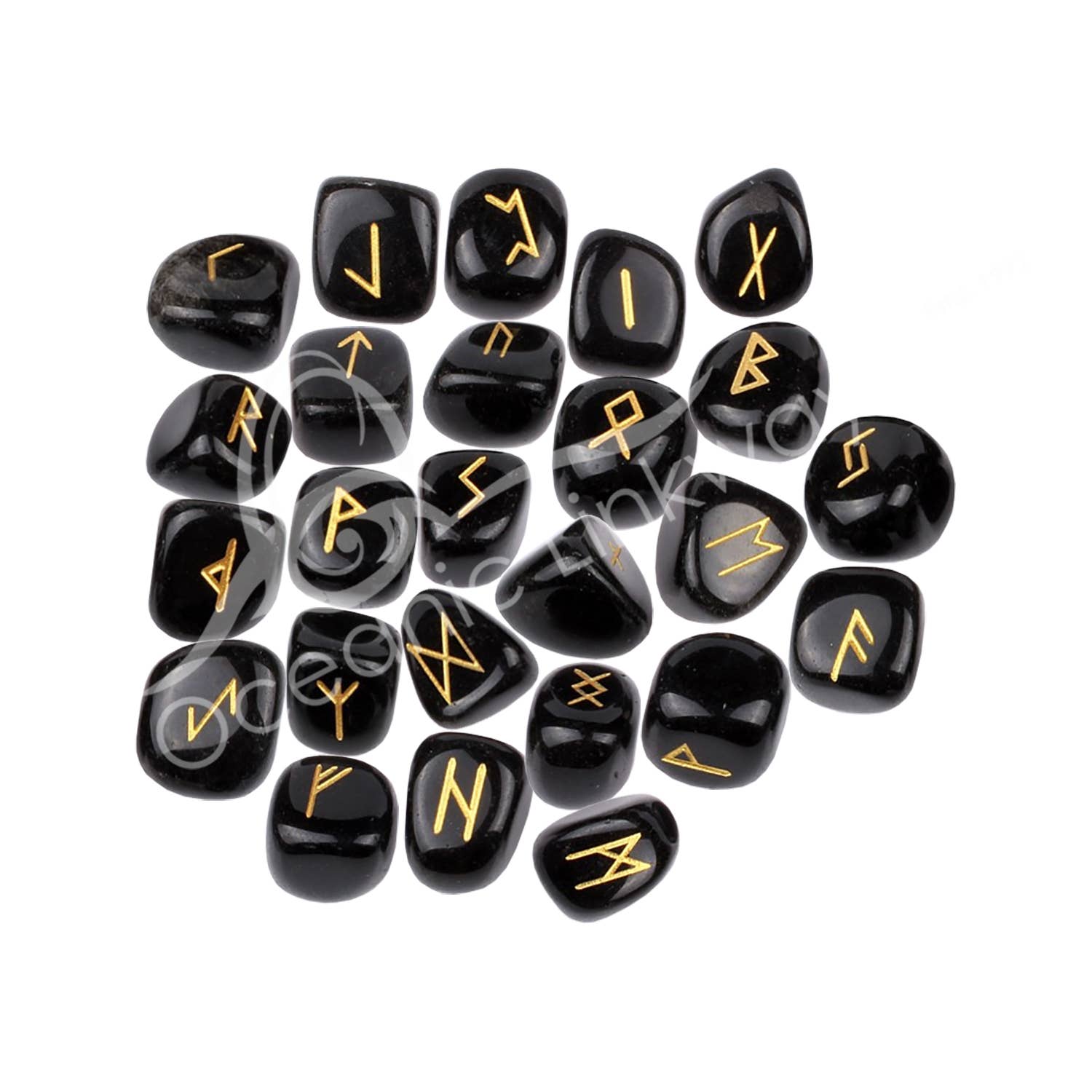 Oceanic Linkways Inc - Wholesale Spiritual Stone/Crystal - (SET)RUNE SET - AGATE, BLACK 18-22 MM0