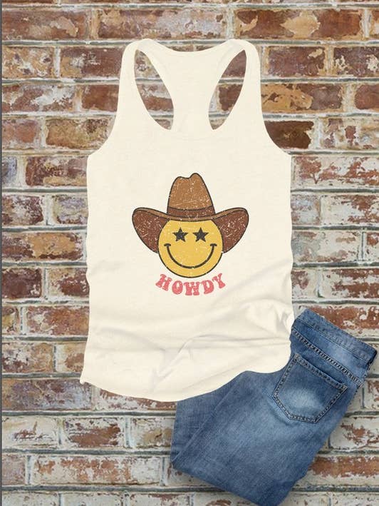 HOWDY Western, canotta da donna aderente con scollo a V per la vendita all'ingrosso da parte di Top Avenue