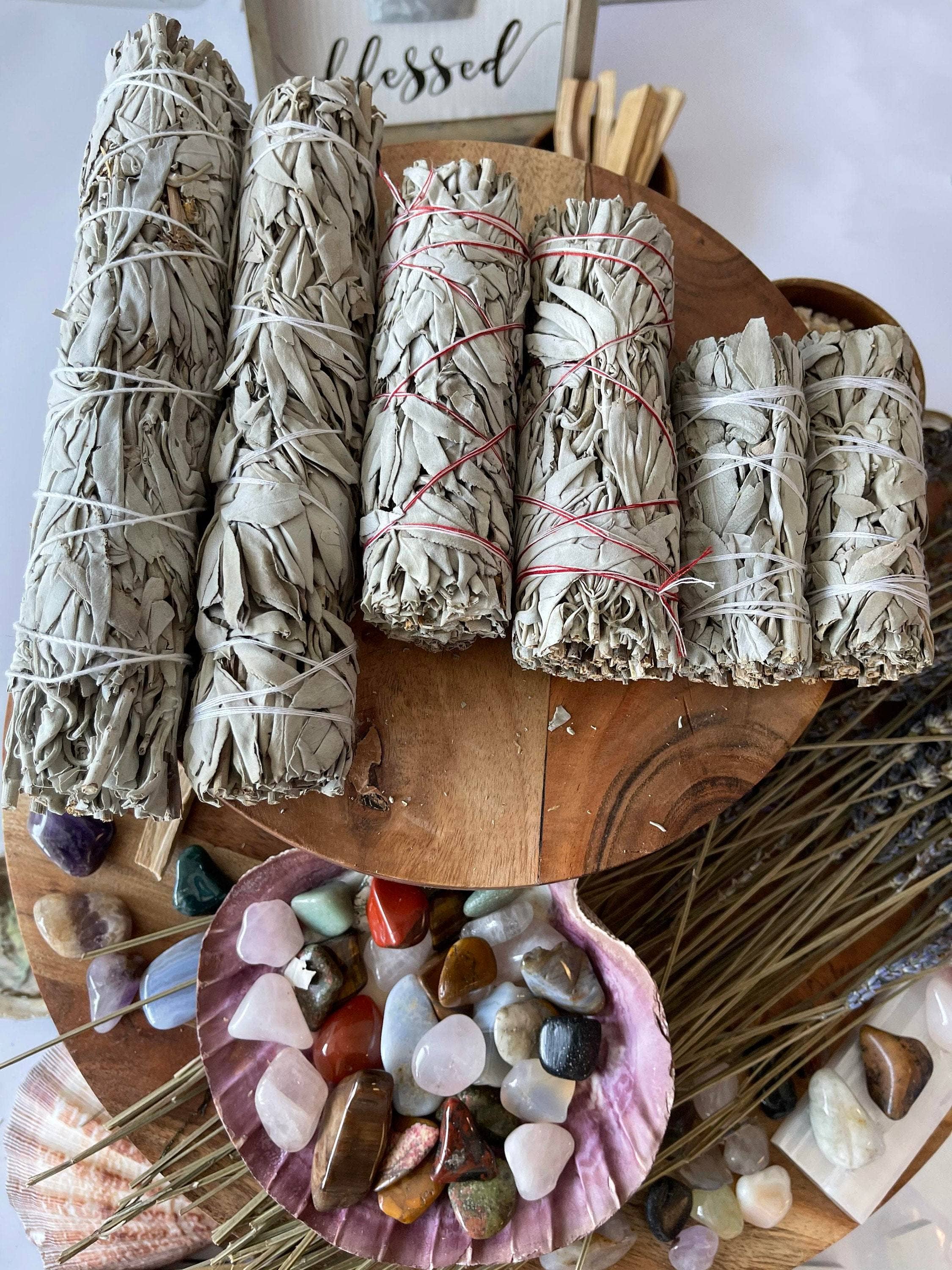 CaNatureLover - Wholesale Sage Bundle - ORGANIC White Sage FREE SHIPPING Wholesale White Sage Smudge Sticks,2-2.5in diameter,4in,6in,9in length, Bulk Sage Bundle, White Sage6