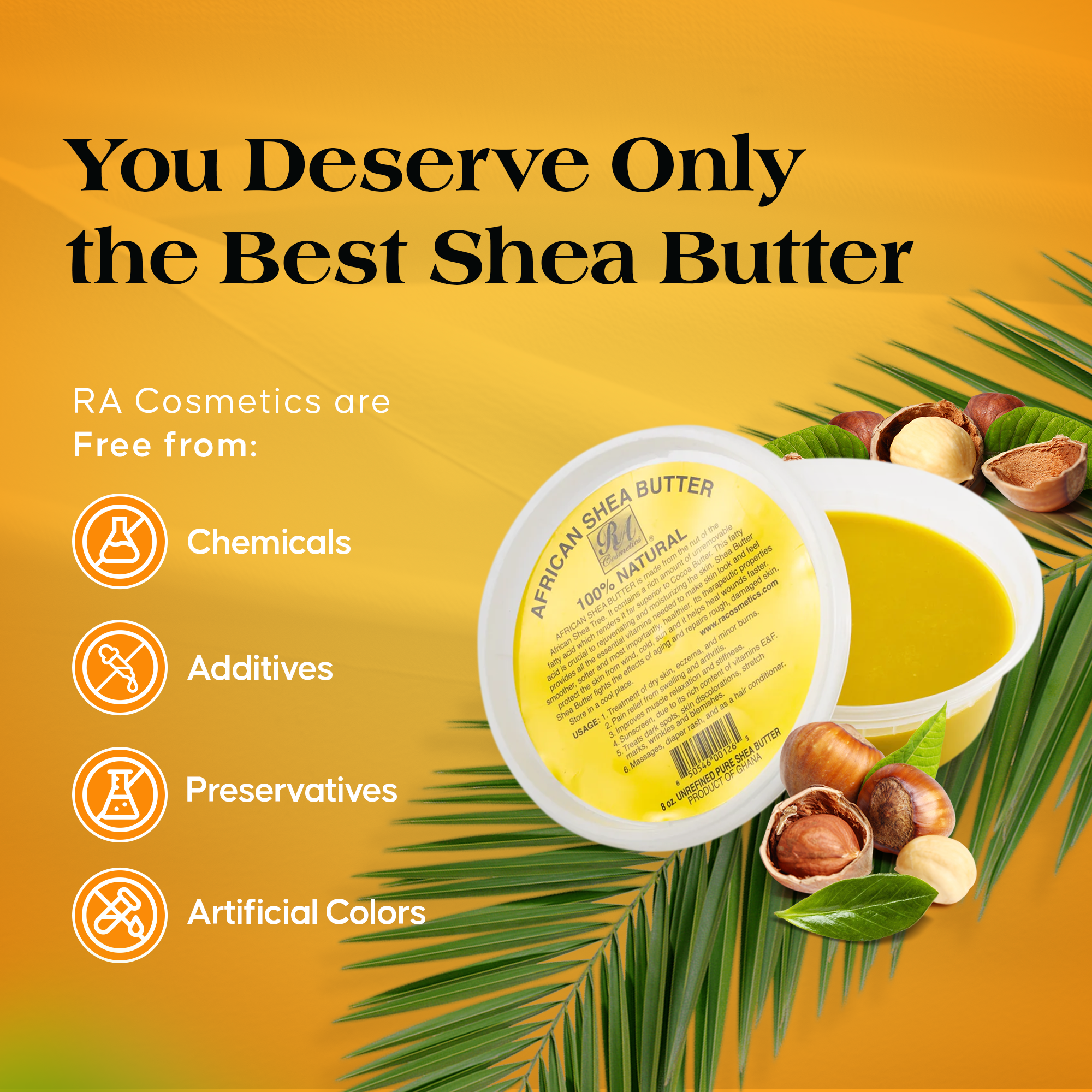 RA Cosmetics - Wholesale Body Balm/Butter - 100% African Shea Butter, Yellow Solid - 8oz5