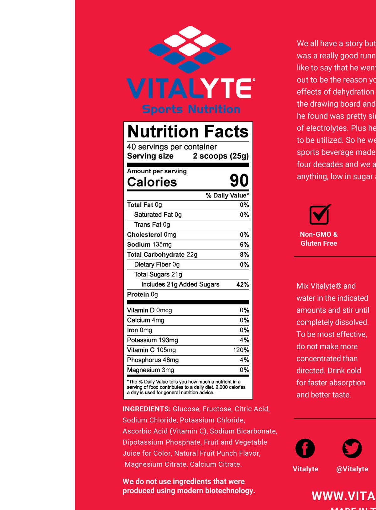 Vitalyte Sports Nutrition - Vendita all'ingrosso Bevanda salutare in polvere - Fruit Punch Stand Up Pouch - Miscela di bevande sostitutiva per2