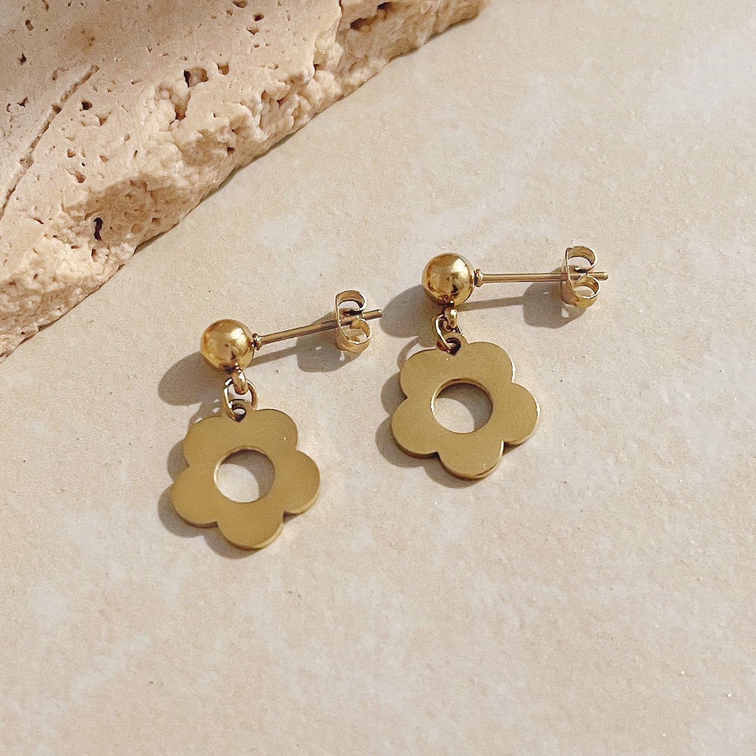 Gold Petite Flower 14K Plated Earrings for wholesale on Faire