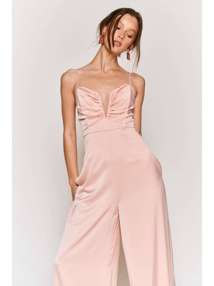 Hers & Mine - Wholesale Jumpsuit - Women's - V WIRED RUCHED BUST SPAGHETTI STRAP JUMPSUIT