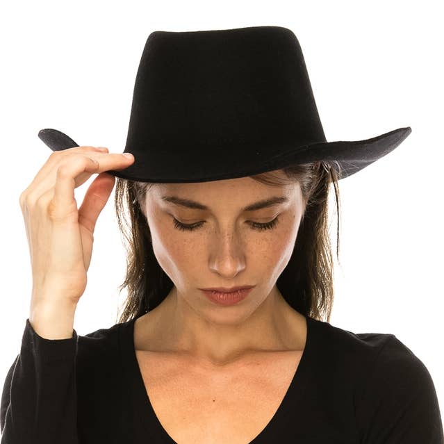 DNMC - Wholesale Cowboy Hat - Women's - Women's Western Hat - Wool Felt Gambler Cowboy Hat