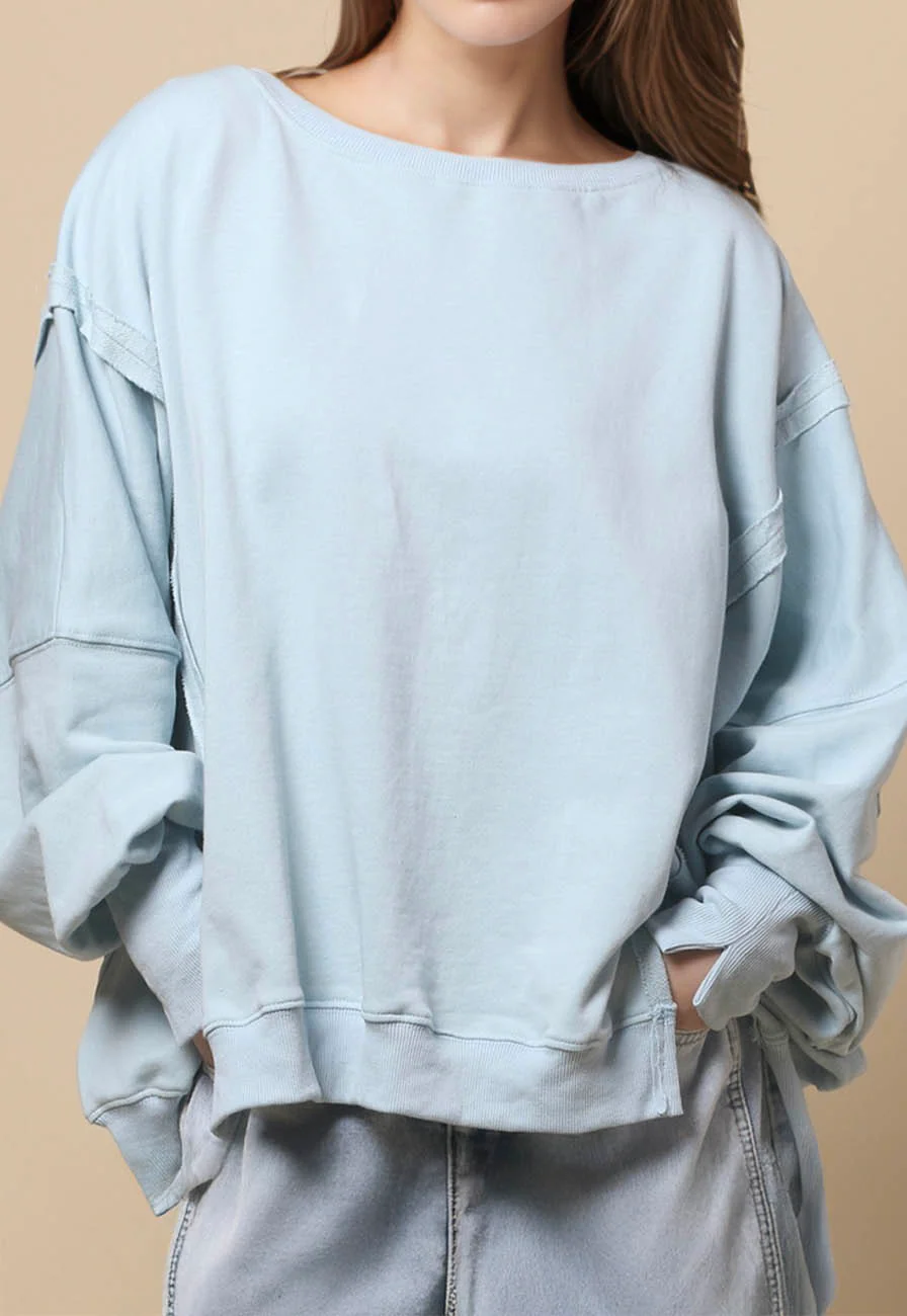 Sweetkama – wholesale Sweatshirt - Dam – Enfärgad oregelbunden Slouchy tröja för damer SKT38522