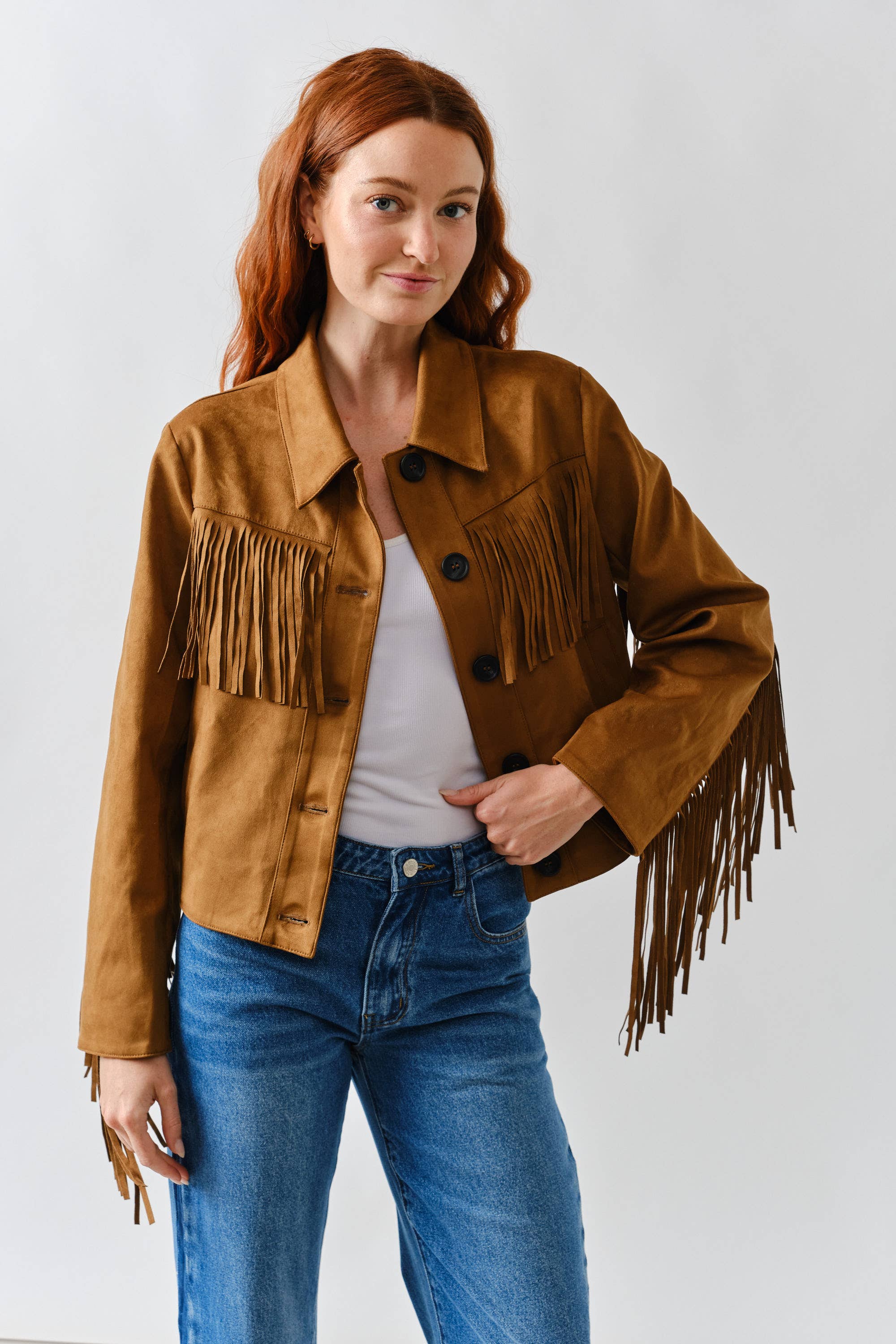 Aaron & Amber - Wholesale Leather Jacket - Women's - MAJ3277 FAUX SUEDE FRINGE JACKET9