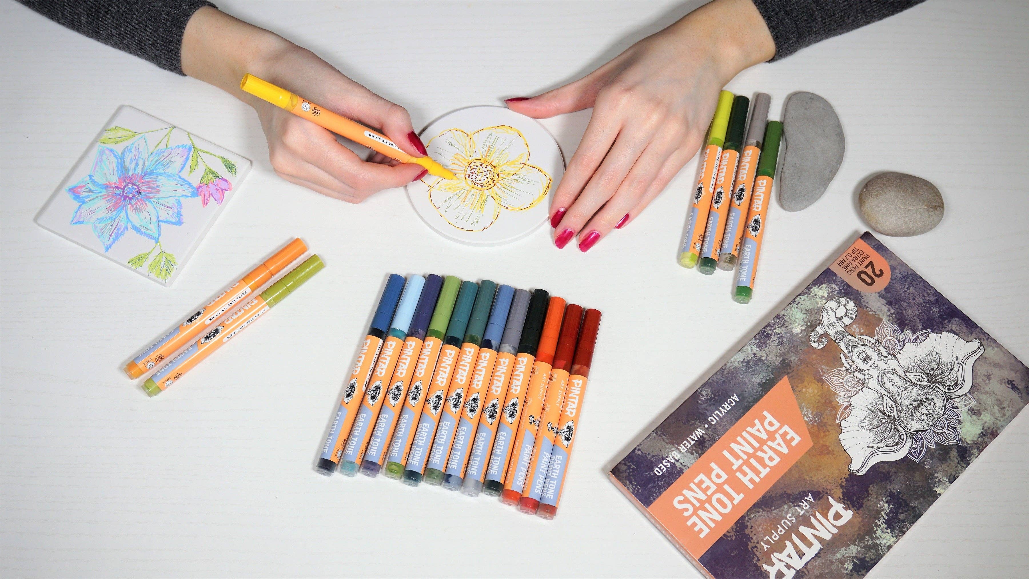 Pintar Art Supply - Vendita all'ingrosso Pennarelli - Pintar Earth Tone Color, confezione da 20 pennarelli acrilici con punta extra fine da 0,7 mm, utilizzabile su rocce, tela, vetro, ceramica, plastica, porcellana7