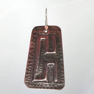 Large Copper Pyramid Repousse Greek Key Earring for wholesale by Moosepablos, Inc.