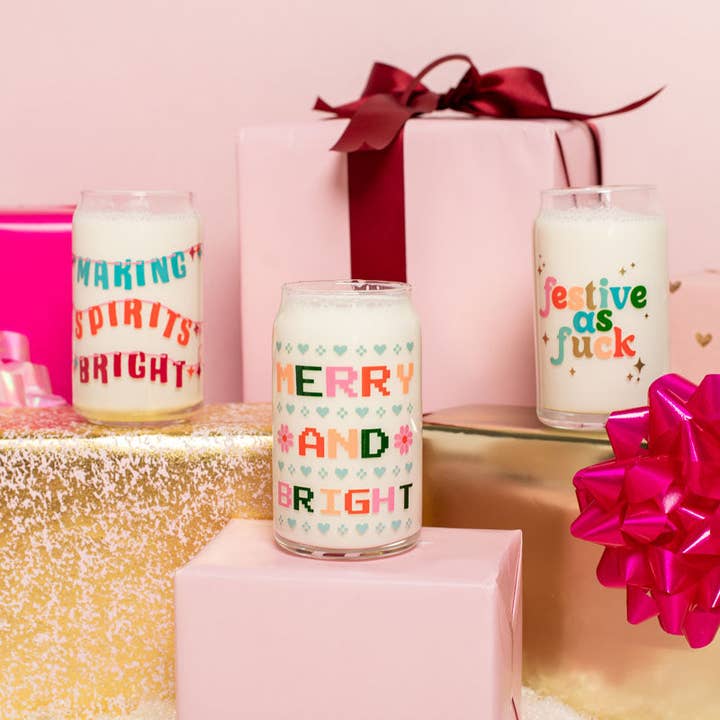 Talking Out of Turn - Wholesale Drinking Glass/Cup - Holiday Can Glass w/Lid + Straw15