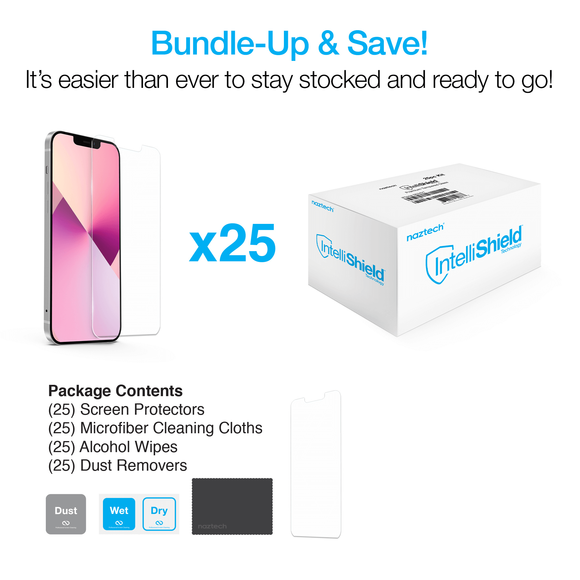 JupiterGear Home - Wholesale Device Screen Protector - Naztech IntelliShield HD Tempered Glass 25pc Set for iPhone7