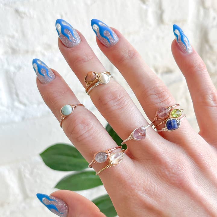 Red Giraffe Designs - Wholesale Single Stone/Solitaire Ring - Assorted Semi-Precious Stone Wire Wrapped Rings
