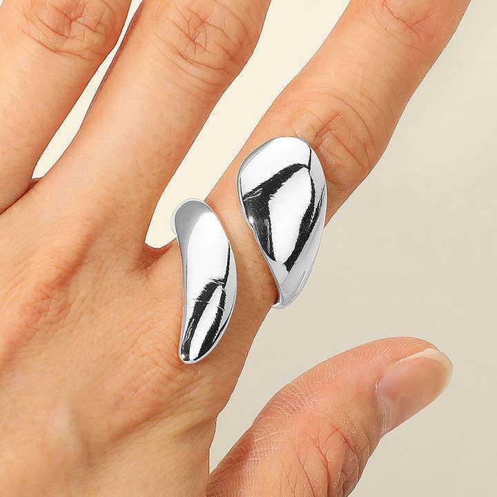 CAIXA SECRETA_Anel Ajustável Aberto Abstrato Banhado a Ouro 14K por atacado de Sensibling Corp.