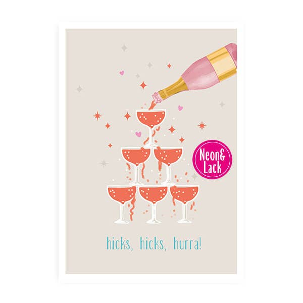 Champagne hiccup | Neon postcard | Birthday for wholesale by Hey!Cards GmbH & Co. KG