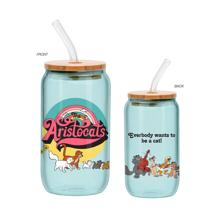 Aristocats Circle Badge Group Walking 16oz Glass Tumbler for wholesale by Silver Buffalo