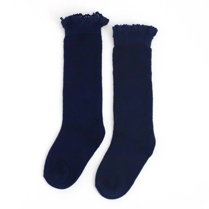 Little Stocking Co. - Wholesale Socks - Kids & Baby - Navy Fancy Lace Top Knee High Socks