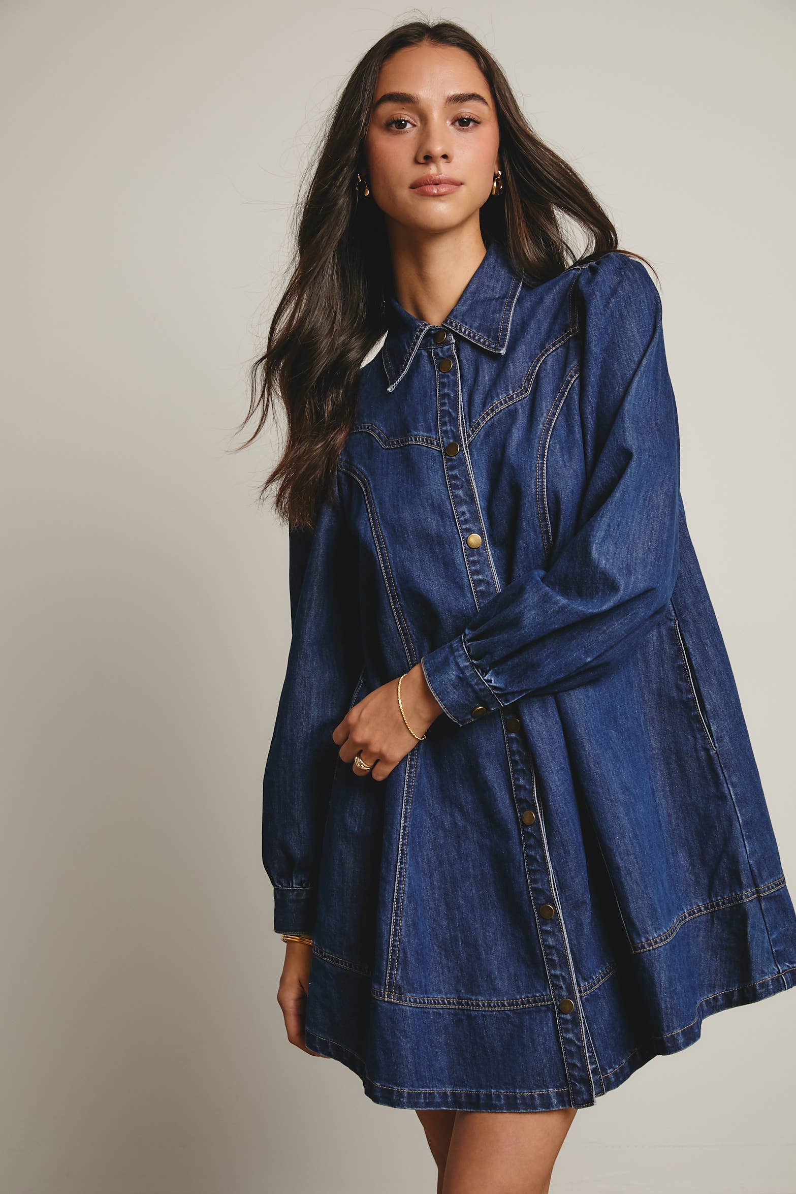 Forte - Wholesale Dress - Women's - Western Seam Denim Mini Dress FD00014