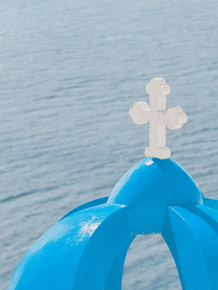 Seaview - Santorini Travel Print for wholesale by The Kenclare House