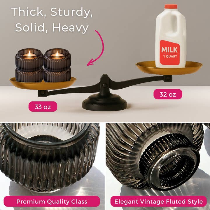 Kate Aspen - Wholesale Candle holder - 2-In-1 Fluted Smoke Grey Glass Taper Candlestick Candle Holders (Set Of 4)4