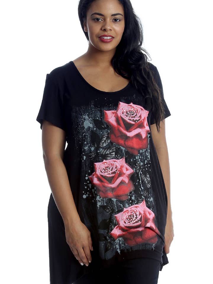 1459 Plus Size Tre Rose A-Line Tunika Top for engroshandel hos NOUVELLE