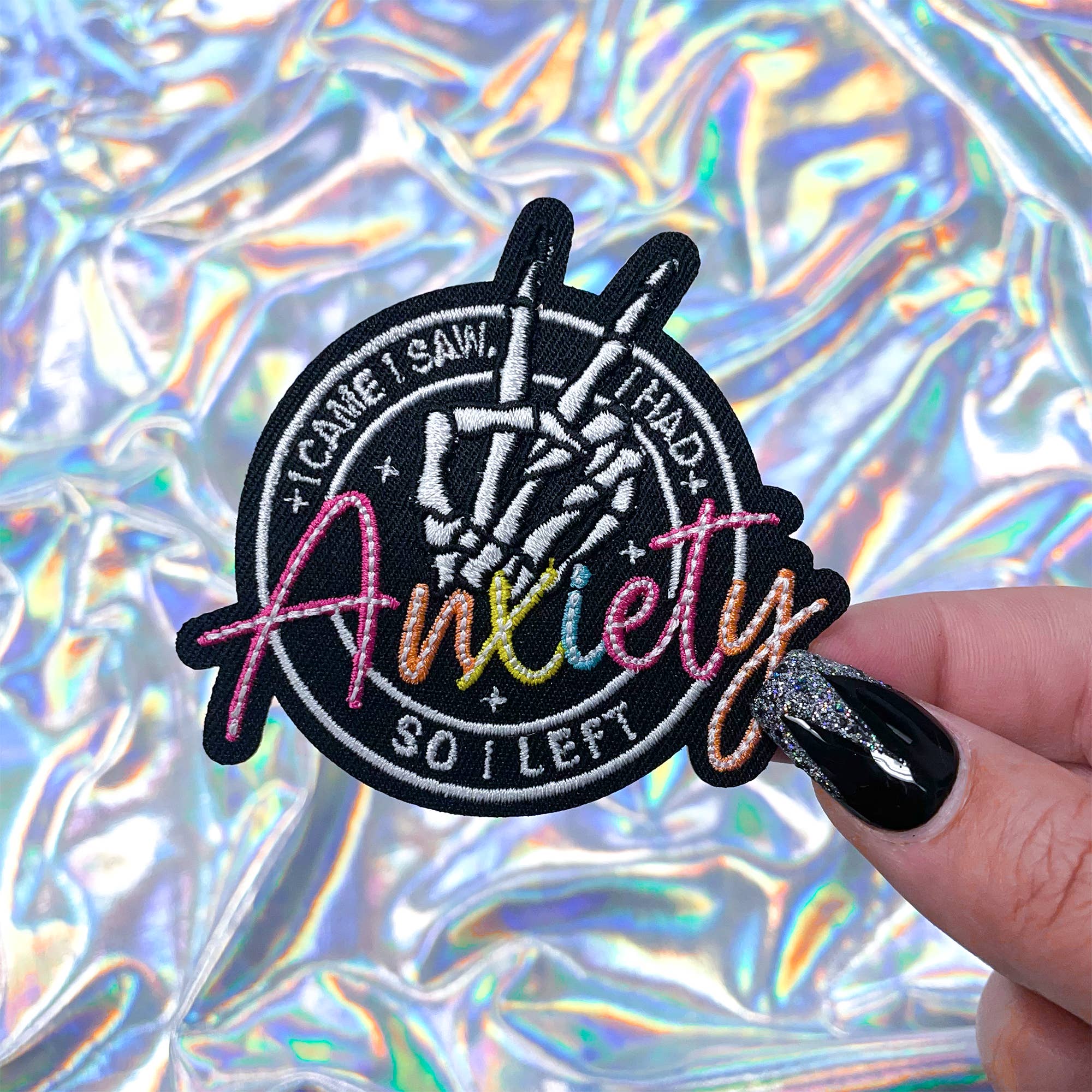 The Crafty Engineer - Wholesale Patch - I Came, I Saw, I had Anxiety Skeleton Hand Patch Iron-On for Hats