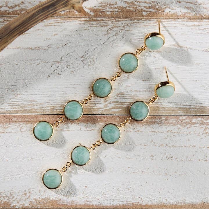 Don't Get Dang'led Earrings in Amazonite for wholesale by Laura Foote Designs