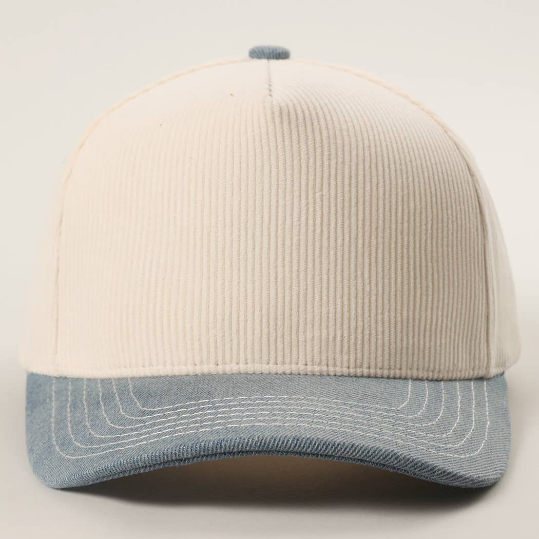 Fashion City - Wholesale Baseball Cap - Unisex - Plain Two Tone Corduroy 5 Panel Trucker Hat47