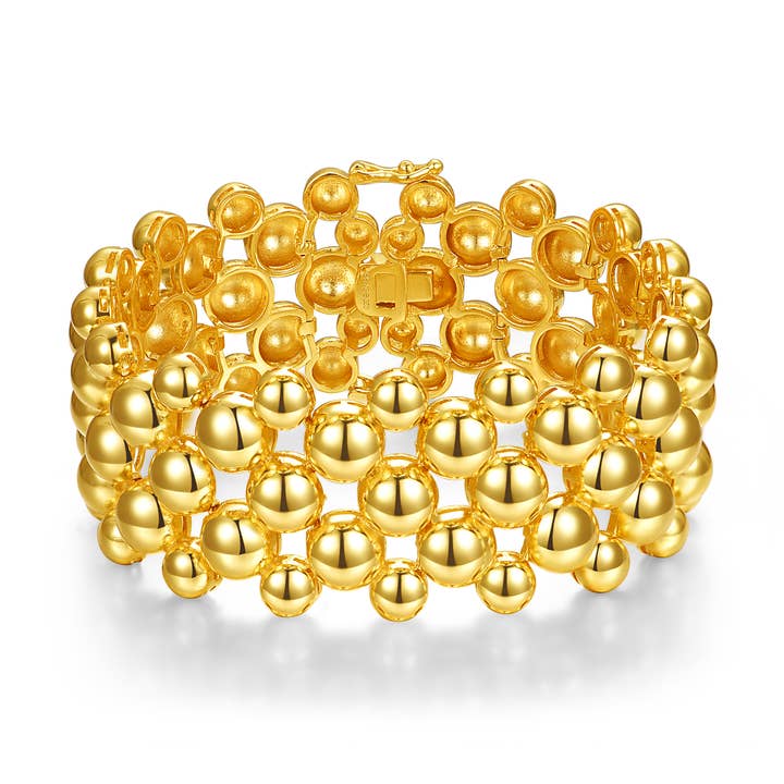 14-karaats geelvergulde brede medaillon mesh link armband voor wholesale door Rachel Glauber