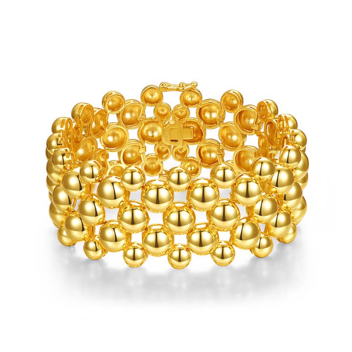 14k Yellow Gold Plated Wide Medallion Mesh Link Bracelet for wholesale by Rachel Glauber