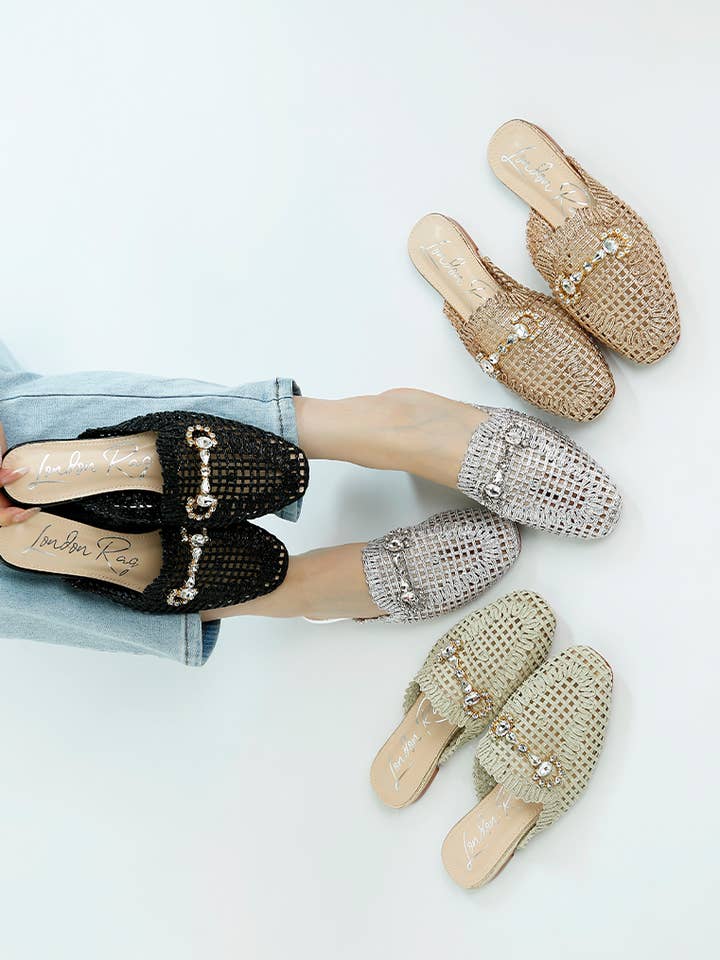 Roboma Metallic Woven Diamante Mules for wholesale by Rag Company