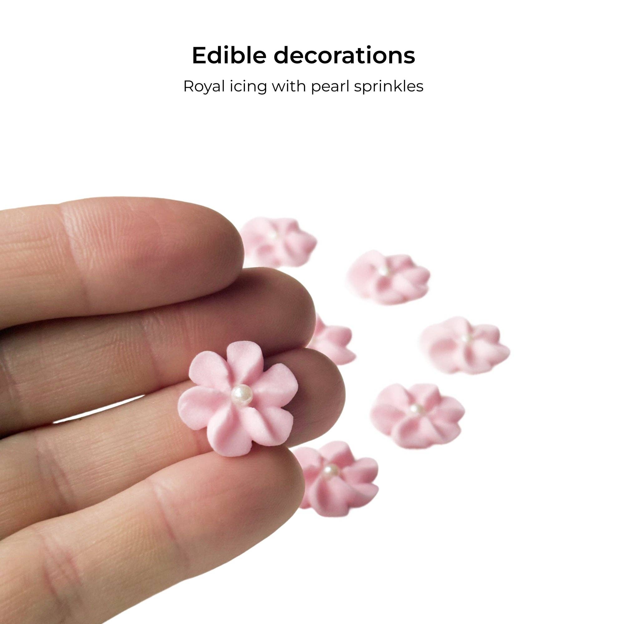 Global Sugar Art - Wholesale Cake/Cupcake Topper - Pink Royal Icing Drop Flowers with Pearl Centers1