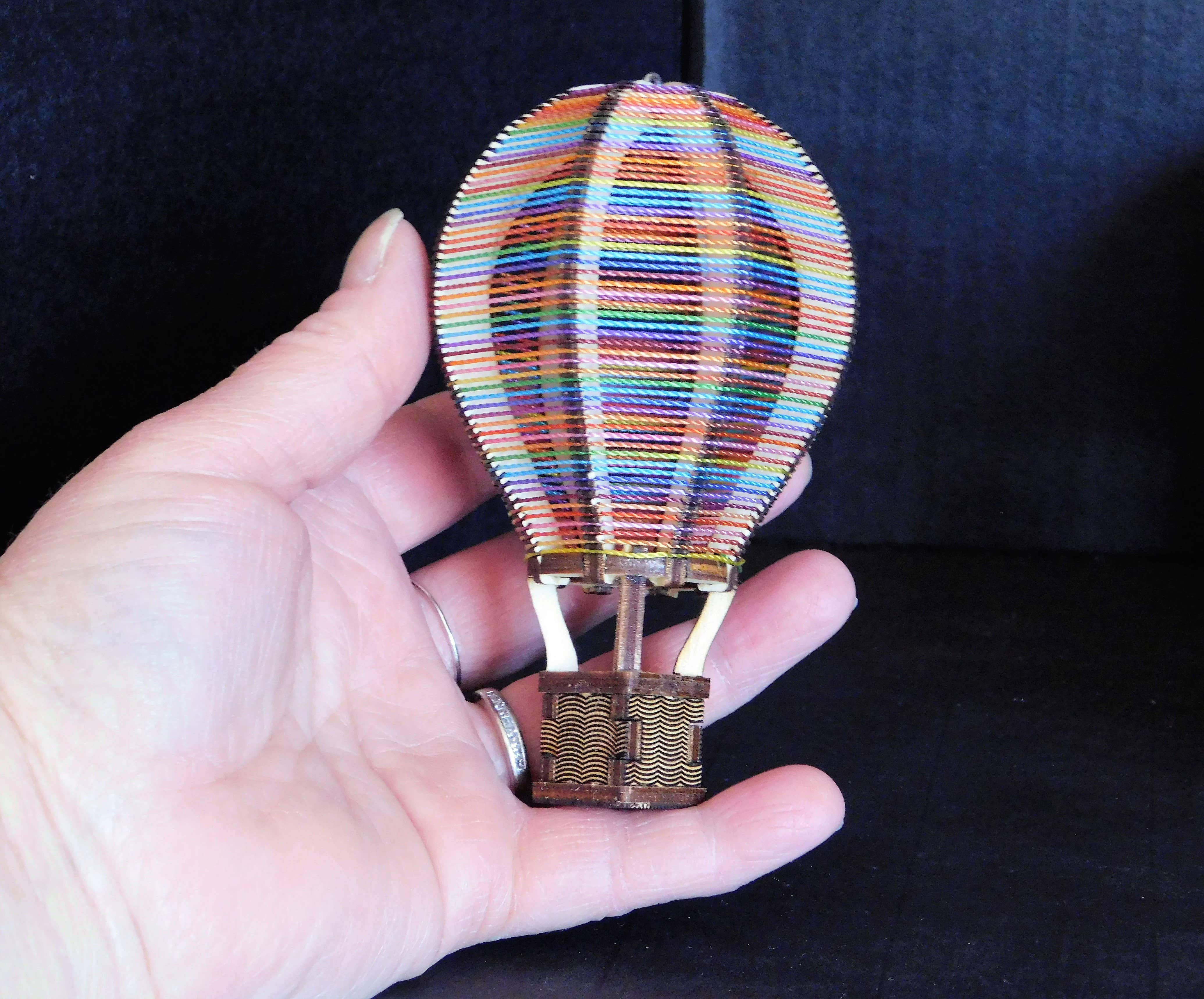 Majestic Elf Cat - Wholesale Ornament - Small Wooden String Hot Air Balloon Ornament, Handmade3