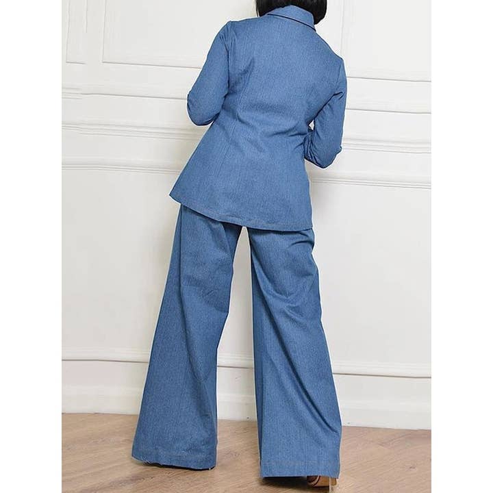 High Waisted Loose Pockets Solid Color Denim Sets for wholesale on Faire4