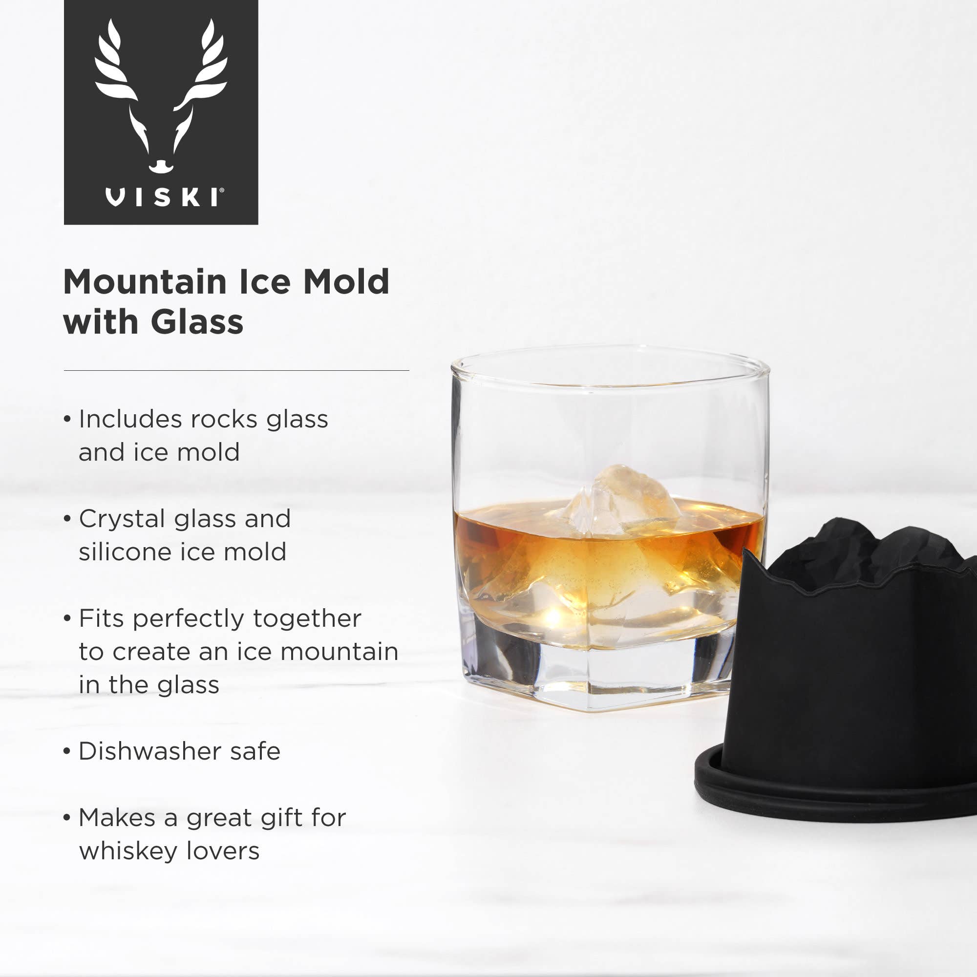 Viski - Wholesale Cocktail/Liquor Glass - Glacier Rocks® Mountain Ice Mold and Crystal Whiskey Glass4