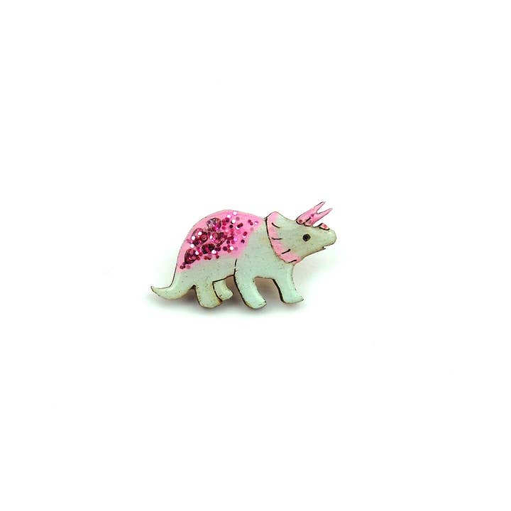 Bekbek Makes - Wholesale Brooch - Triceratops - Pastel Green & Pink (Pin Badge or Necklace)2