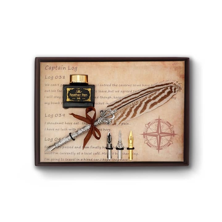 Quill Pen Gift Set With Pen, Ink & 3 Nibs-Snowy for wholesale by Mad Witch Ltd