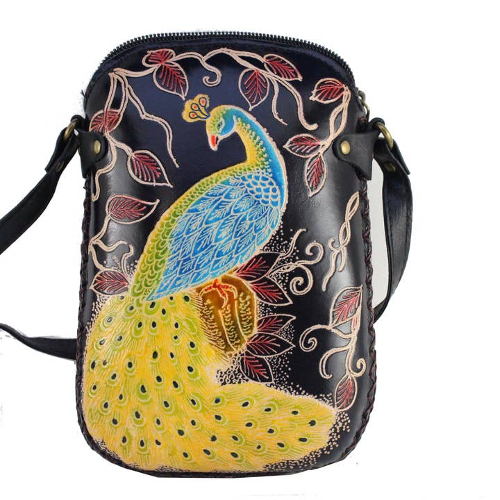 Bolsa de Couro Pavão Carteira Mala Tiracolo por atacado de Sunflower Handmade leather inc