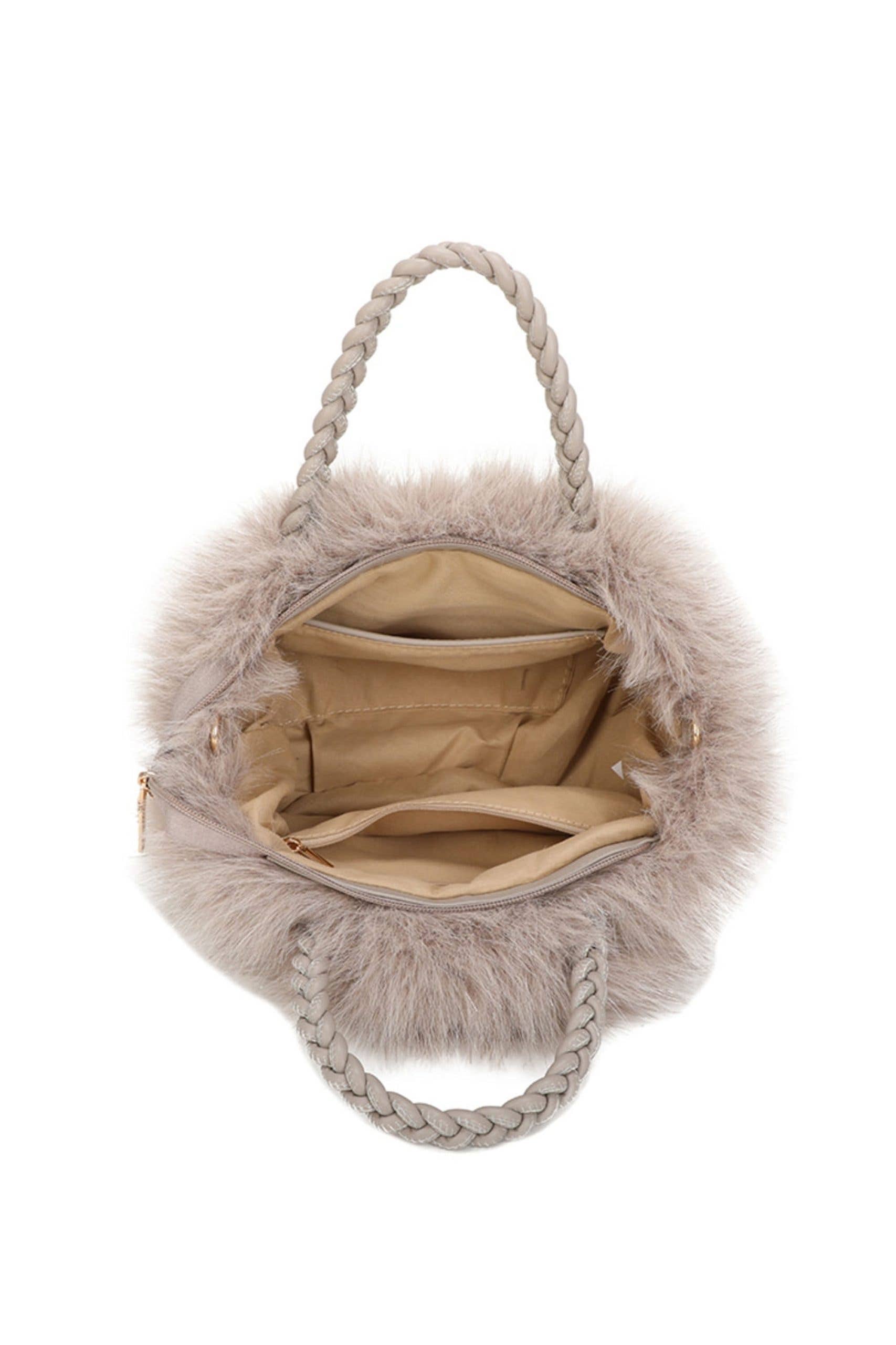 Ellas Trading – wholesale Top handle bag – women's – Elegant Faux Fur Tote Bag Braided Handles Soft Plush9