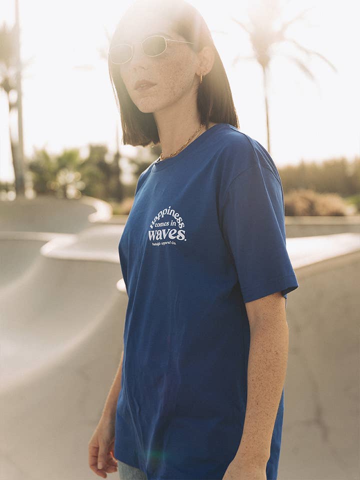 Happiness comes in waves | Blue Tee for wholesale by Nostalgic Apparel