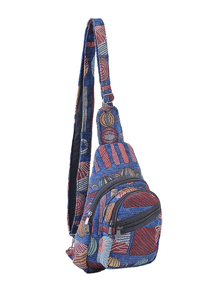 Hippie Boho bomuld boheme crossbody slynge taske rygsæk blå for engroshandel hos The Collection Royal / Royal Handicrafts