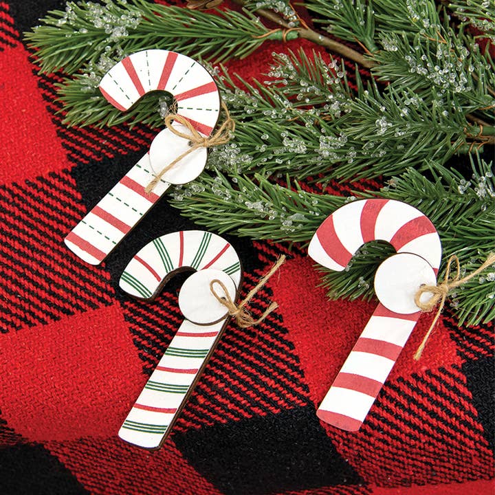 The Hearthside Collection - Wholesale Ornament set - Wooden Candy Cane Christmas Clip Ornament, 3 Assorted1