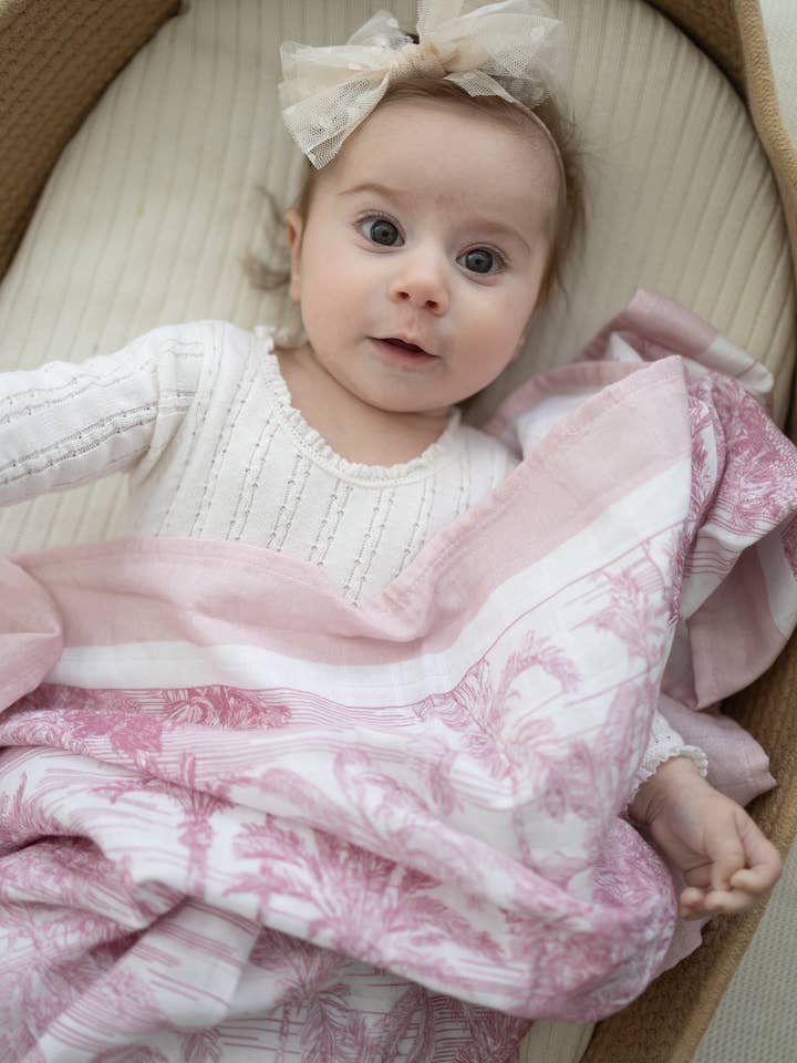 Little Threads - Wholesale Bedding Blanket - Kids & Baby - Pink Jungle Toile Muslin Blanket4