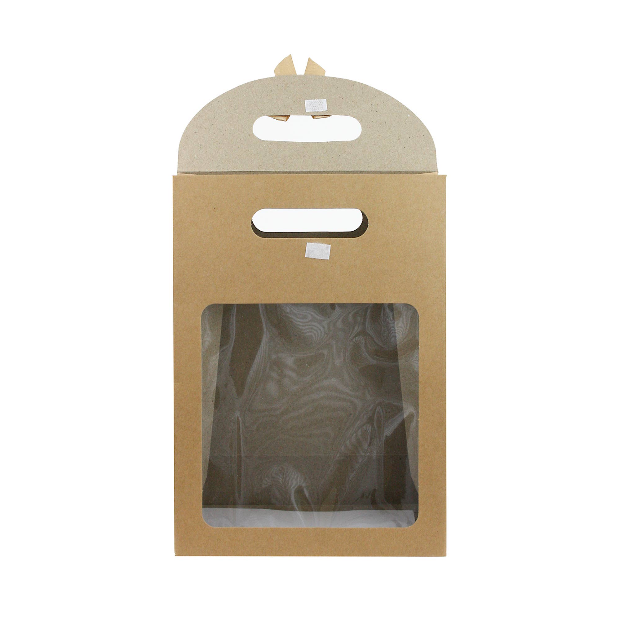 Emartbuy - Wholesale Cadeautasje - Bruine kraftzak met doorzichtig venster en strik - pak van 123