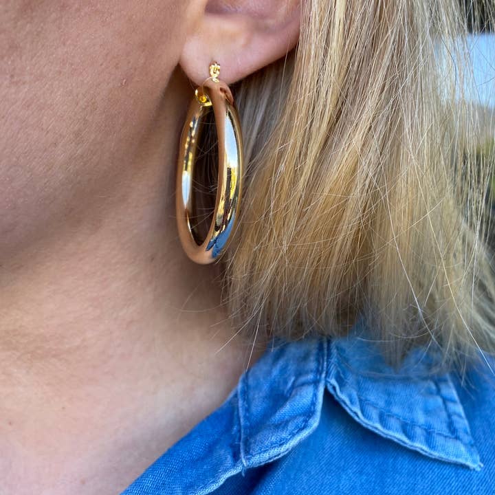 GoldFi - Wholesale Hoop Earrings - 18k Gold Filled Selena Inspired Hoop Earrings 44 mm Diameter4